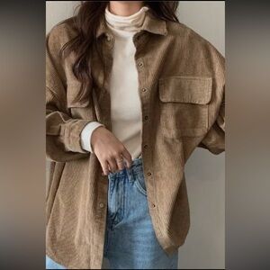 Corduroy Shacket in Saddle Brown